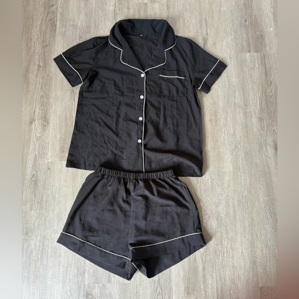 SHEIN Black Button Down Casual Shirt Set